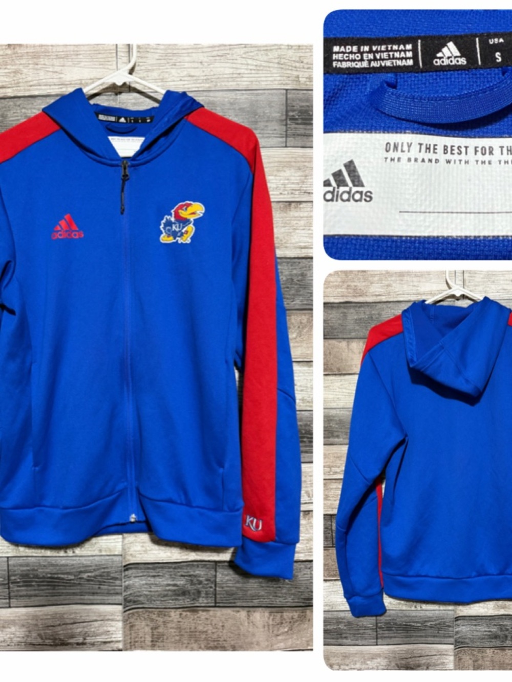 Adidas Kansas Jayhawks Hoodie Sweatshirt Men’s S Blue Red Full Zip